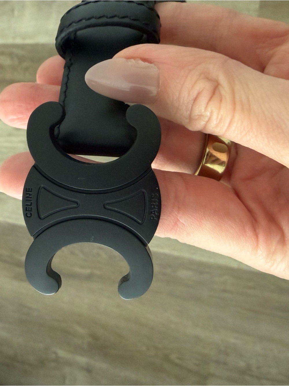 Celine Matte Black Triomphe Logo Leather Belt - Picture 3 of 4